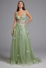 Load image into Gallery viewer, Floral Green Spaghetti Straps A-Line Tulle Long Prom Dress with Slit