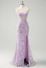 Load image into Gallery viewer, Sparkly Lilac Corset Beaded Prom Dress with Slit