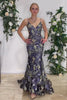 Load image into Gallery viewer, Sparkly Navy Embroidered Long Prom Dress with Lace Up