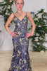 Load image into Gallery viewer, Sparkly Navy Embroidered Long Prom Dress with Lace Up