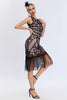 Load image into Gallery viewer, Black Sequined Round Neck Bodycon 1920s Dress with Fringes