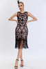 Load image into Gallery viewer, Black Sequined Round Neck Bodycon 1920s Dress with Fringes