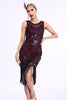 Load image into Gallery viewer, Black Sequined Round Neck Bodycon 1920s Dress with Fringes