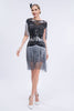 Load image into Gallery viewer, Round Neck Grey Sequined Short 1920s Flapper Dress with Fringes