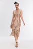 Load image into Gallery viewer, Champagne Neck Collar Fringe Halter 1920s Dress with Sequins