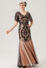 Load image into Gallery viewer, Sparkly Black Pink Long V-Neck Tulle Long 1920s Dress