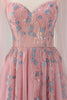 Load image into Gallery viewer, Pink Spaghetti Straps A-Line Tulle Long Prom Dress with Appliques