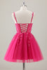 Load image into Gallery viewer, Fuchsia A-Line Spaghetti Straps Appliqued Homecoming Dress with Sequins