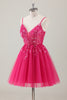 Load image into Gallery viewer, Fuchsia A-Line Spaghetti Straps Appliqued Homecoming Dress with Sequins