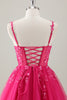 Load image into Gallery viewer, Fuchsia A-Line Spaghetti Straps Appliqued Homecoming Dress with Sequins