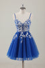 Load image into Gallery viewer, Royal Blue Spaghetti Straps A-Line Homecoming Dress with Appliques