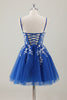 Load image into Gallery viewer, Royal Blue Spaghetti Straps A-Line Homecoming Dress with Appliques