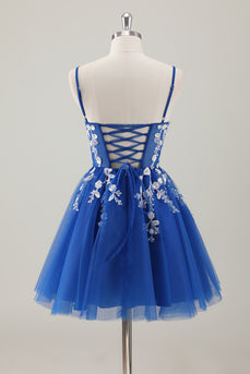 Royal Blue Spaghetti Straps A-Line Homecoming Dress with Appliques