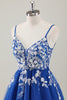 Load image into Gallery viewer, Royal Blue Spaghetti Straps A-Line Homecoming Dress with Appliques