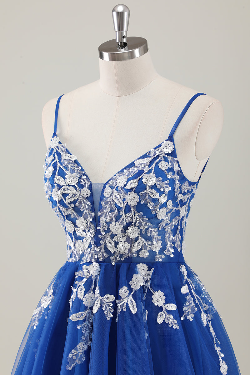 Load image into Gallery viewer, Royal Blue Spaghetti Straps A-Line Homecoming Dress with Appliques