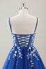 Load image into Gallery viewer, Royal Blue Spaghetti Straps A-Line Homecoming Dress with Appliques