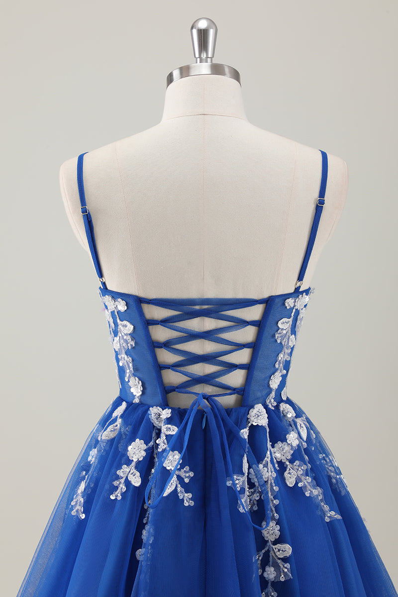 Load image into Gallery viewer, Royal Blue Spaghetti Straps A-Line Homecoming Dress with Appliques