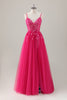 Load image into Gallery viewer, Fuchsia Spaghetti Straps A-Line Tulle Long Prom Dress with Slit