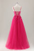 Load image into Gallery viewer, Fuchsia Spaghetti Straps A-Line Tulle Long Prom Dress with Slit