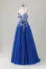 Load image into Gallery viewer, Sparkly Royal Blue Spaghetti Straps A-Line Long Prom Dress with Appliques