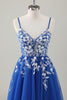 Load image into Gallery viewer, Sparkly Royal Blue Spaghetti Straps A-Line Long Prom Dress with Appliques