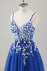 Load image into Gallery viewer, Sparkly Royal Blue Spaghetti Straps A-Line Long Prom Dress with Appliques