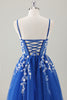 Load image into Gallery viewer, Sparkly Royal Blue Spaghetti Straps A-Line Long Prom Dress with Appliques