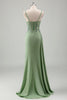 Load image into Gallery viewer, Light Green Mermaid V-Neck Spaghetti Straps Applique Prom Dress with Slit