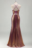 Load image into Gallery viewer, Golden Mermaid  Square Neck Crossed Straps Sweep Train Prom Dress with Slit