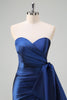 Load image into Gallery viewer, Dark Blue Strapless Bownot Prom Dress with Slit