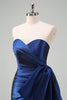 Load image into Gallery viewer, Dark Blue Strapless Bownot Prom Dress with Slit