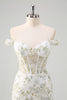 Load image into Gallery viewer, Floral Light Green Corset Embroidered Prom Dress with Slit