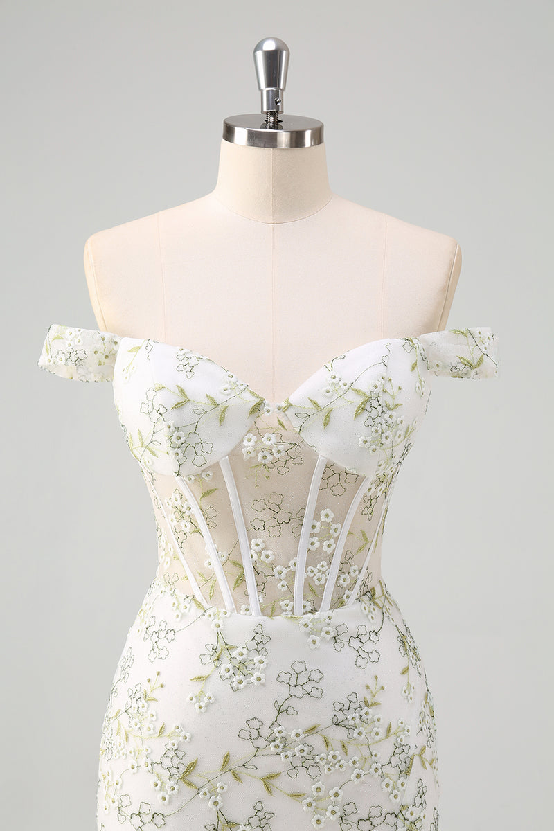 Load image into Gallery viewer, Floral Light Green Corset Embroidered Prom Dress with Slit