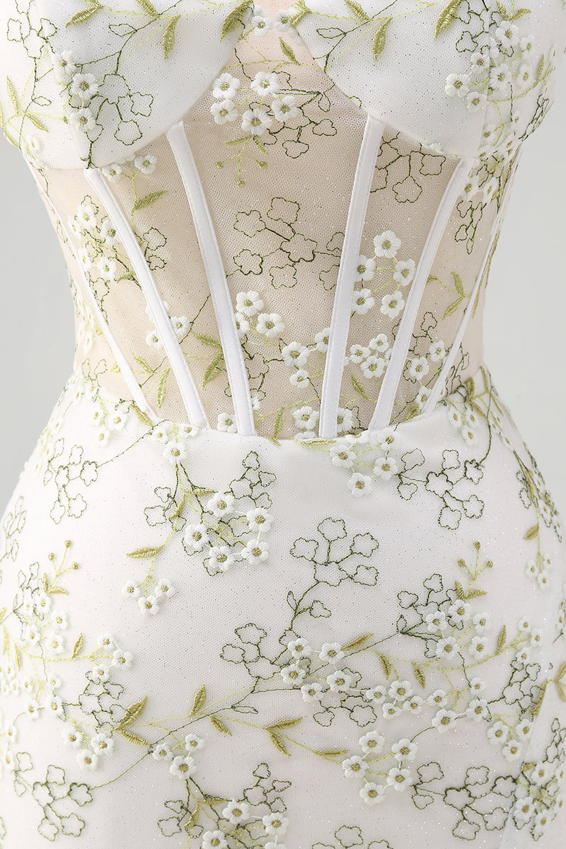 Load image into Gallery viewer, Floral Light Green Corset Embroidered Prom Dress with Slit