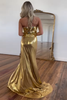 Load image into Gallery viewer, Sparkly Gold Strapless Sequins Mermaid Long Prom Dress with Slit