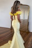 Load image into Gallery viewer, Yellow Off the Shoulder Corset Mermaid Long Prom Dress with Slit