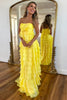 Load image into Gallery viewer, Yellow Strapless Tulle A-Line Long Prom Dress with Bow