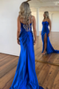 Load image into Gallery viewer, Royal Blue Corset Mermaid Satin Long Prom Dress with Slit