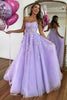 Load image into Gallery viewer, Lilac A-Line Corset Strapless Long Prom Dress with Appliques