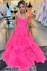 Load image into Gallery viewer, Pink Corset Spaghetti straps A-Line Tulle Long Prom Dress