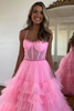 Load image into Gallery viewer, Pink Corset Spaghetti straps A-Line Tulle Long Prom Dress