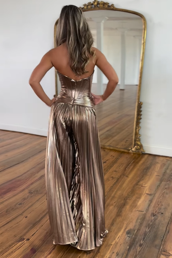 Sexy Rose Gold Strapless A-Line Corset long Prom Dress