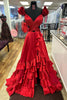 Load image into Gallery viewer, Red A-Line Satin A-Line Long Prom Dress with Slit