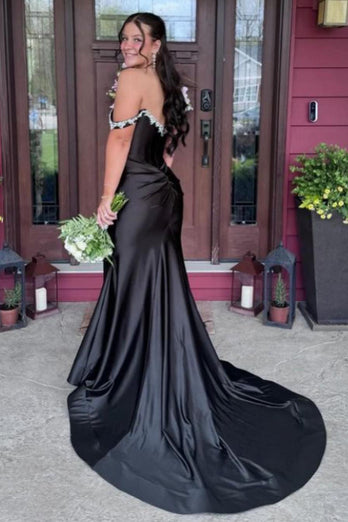 Silver Mermaid Off the Shoulder Corset Long Prom Dress with Slit