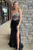 Load image into Gallery viewer, Sparkly Black Mermaid Spaghetti Straps Corset Long Prom Dress with Slit