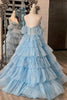 Load image into Gallery viewer, Sparkly Blue A-Line Off the Shoulder Illusion Corset Long Prom Dress with Sequins