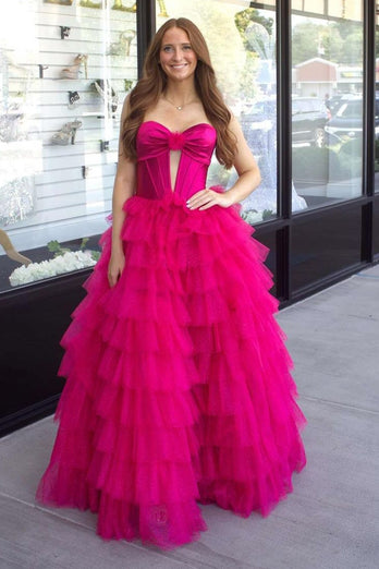 Black A-Line Tulle Strapless Corset Long Prom Dress