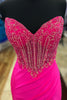 Load image into Gallery viewer, Orange Mermaid Satin Strapless Corset Long Prom Dress with Slit