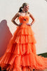 Load image into Gallery viewer, Orange A-Line Tulle Spaghetti Straps Long Prom Dress with Flower