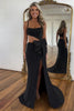 Load image into Gallery viewer, Black Mermaid Bow Spaghetti Straps Long Prom Dress with Slit